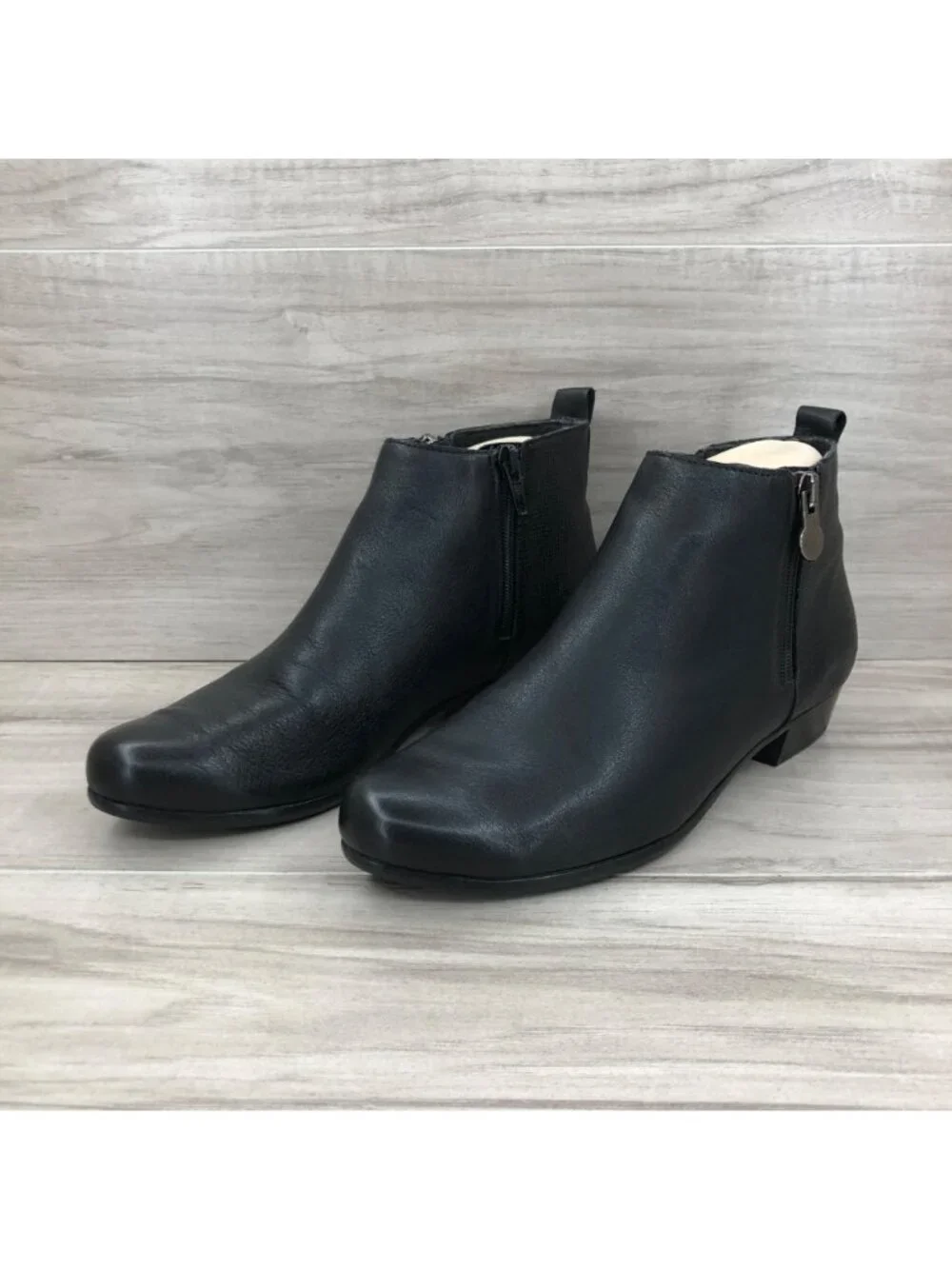 Munro Ankle Boots Womens 6 M Lexi Black Leather Double Zip Booties